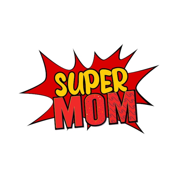Un logo super maman rouge et jaune avec le mot super maman dessus.