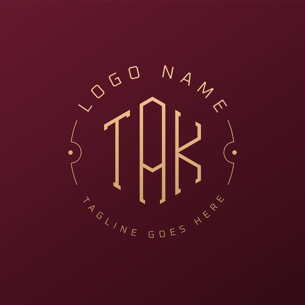 Le logo TAK de luxe est conçu avec une lettre élégante, un monogramme, un polygone minimaliste et un modèle de conception de logo TAK.