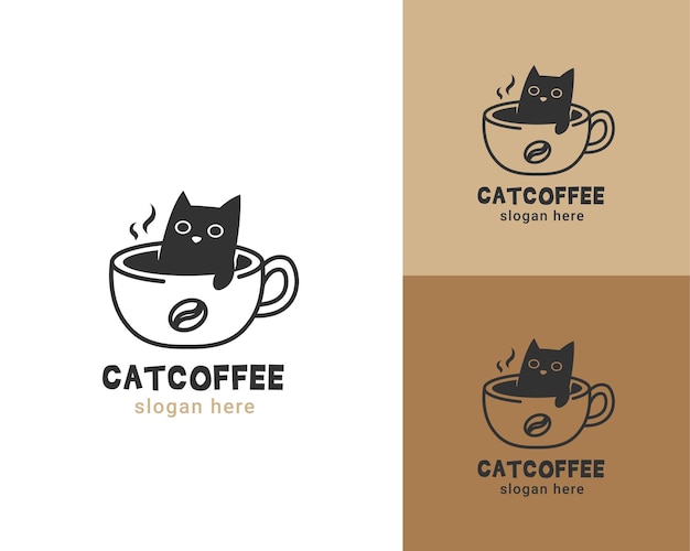 Logo De Tasse De Café Chat Doodle