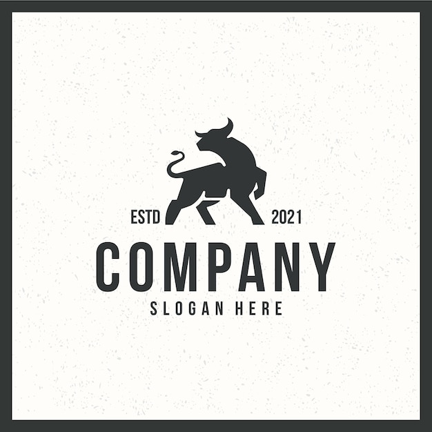 Vecteur logo de taureau, concept de couleur forte, rétro, vintage, noir et blanc
