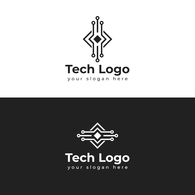 Vecteur logo tech sur fond noir et blanc