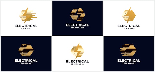 Logo De La Technologie De L'industrie électrique. Logo De Force. Avec Des éclairs Et Un Fond Sombre.