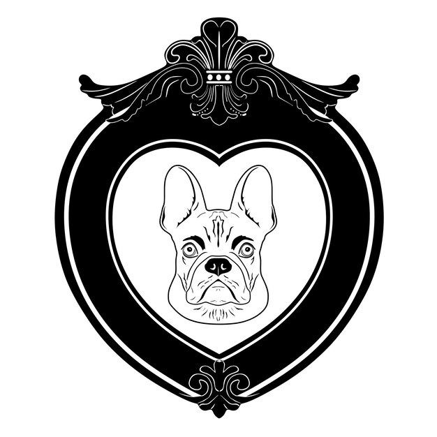 Vecteur logo tête de chien avec cadre coeur modèle silhouette fait main 49