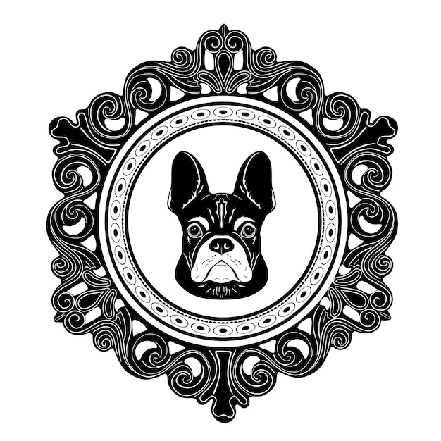 logo tête de chien avec cadre floral silhouette faite à la main modèle 42