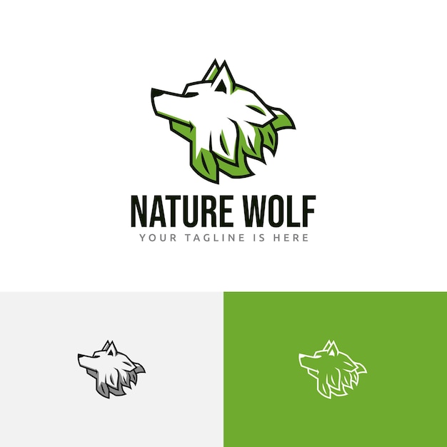 Logo de tête de loup écologique feuille verte nature