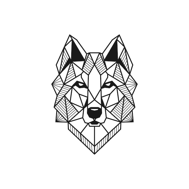 Logo tête de loup. Style triangulaire abstrait. Contour pour tatouage