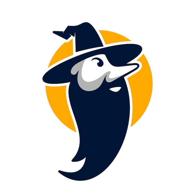 Logo Tête De Sorcière Avec Chapeau Long Et Longue Barbe