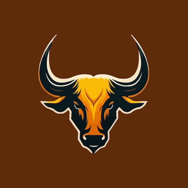 Un logo de tête de taureau avec un fond marron foncé.