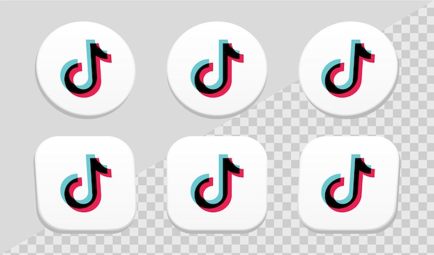 Logo Tiktok D'icône 3d Pour Les Logos D'icônes De Médias Sociaux En Cercle Blanc Et Ensemble De Collection De Cadres Carrés