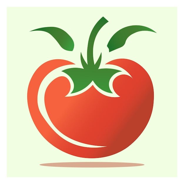 Logo de tomate minimal comme une tomate rouge avec des feuilles vertes dessus