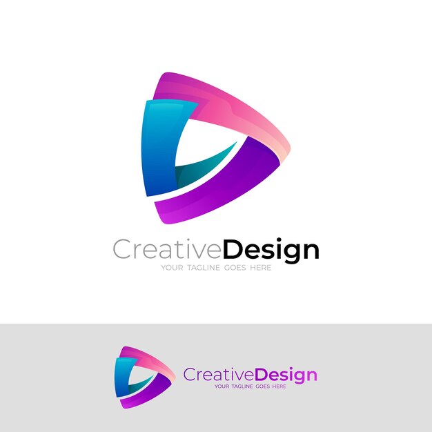 Logo triangle simple avec des logos de jeu colorés en 3D