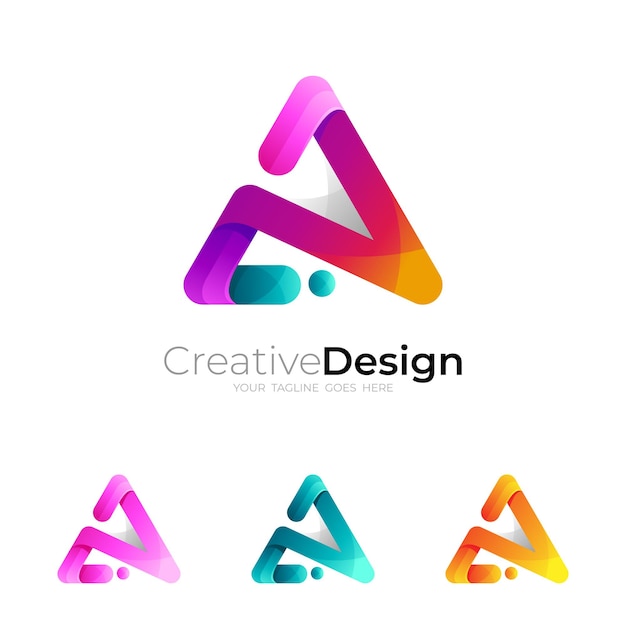 Logo Triangle Avec Vecteur De Conception De Montagne, 3d Coloré