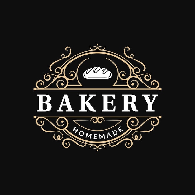 Logo De Typographie De Luxe Orné De Boulangerie Vintage Avec Ornement Tourbillon S'épanouir