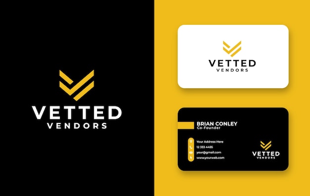 Vecteur logo v avec un modèle de carte de visite