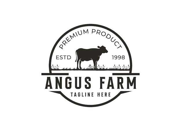 Logo de vache avec le titre 'angus farm'