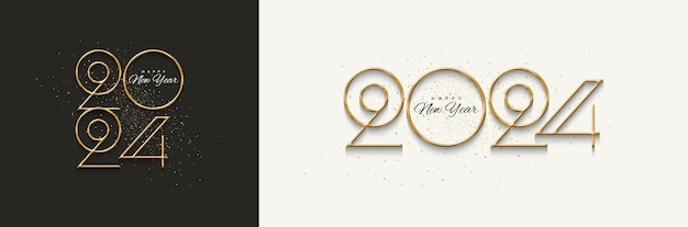 Vecteur logo vectoriel de bonne année numéro 2024 avec un nombre unique d'or luxueux et élégant design premium pour la célébration de la bonne année 2024