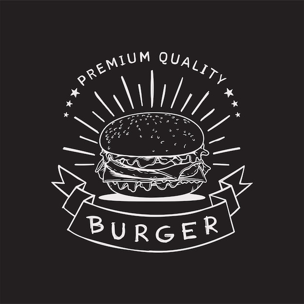 Logo Vectoriel Cheeseburger Classique Pour Un Restaurant De Restauration Rapide Sur Fond Noir