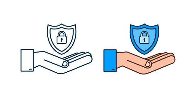 Logo Vectoriel De Cybersécurité Avec Bouclier Et Coche Mains Tenant Une Pancarte Sécurisée Cyber