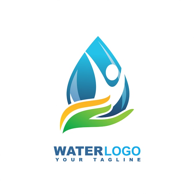 Logo Vectoriel Goutte D'eau Avec Feuille Verte Et Main