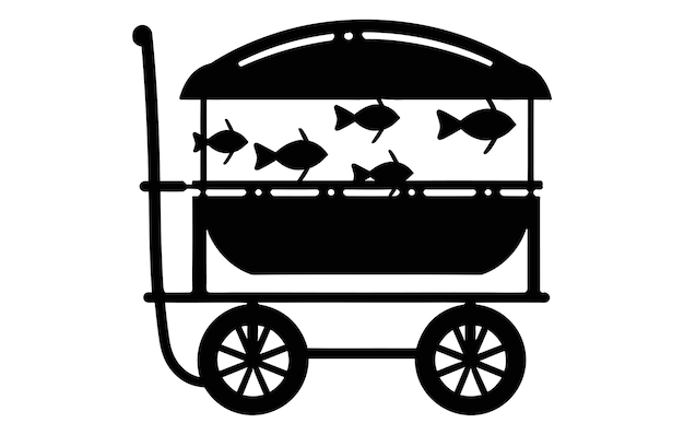 Vecteur logo vectoriel d'icône de chariot de pêche icône de chariot silhouette de chariot de pêche de rivière