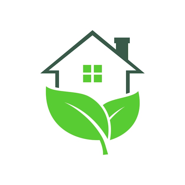 Vecteur logo vectoriel de la maison à feuilles vertes