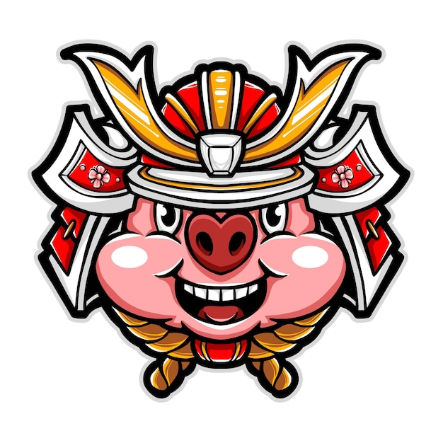 Logo Vectoriel Mignon Cochon Samouraï