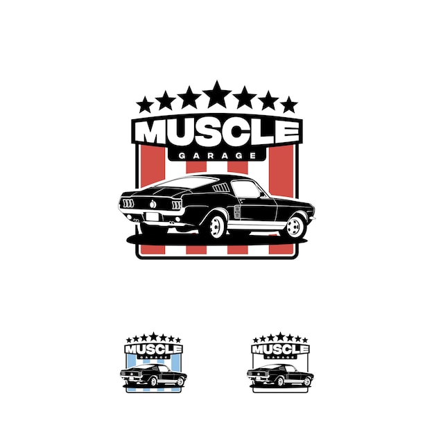 Vecteur logo vectoriel de muscle car américain isolé sur fond blanc illustration de voiture classique des années 60