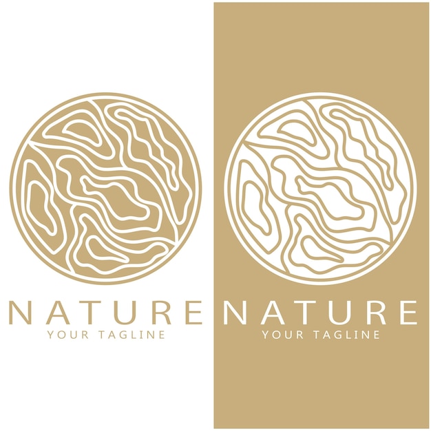 Logo vectoriel nature avec arbres rivières mers montagnes emblèmes commerciaux badges de voyage santé écologique