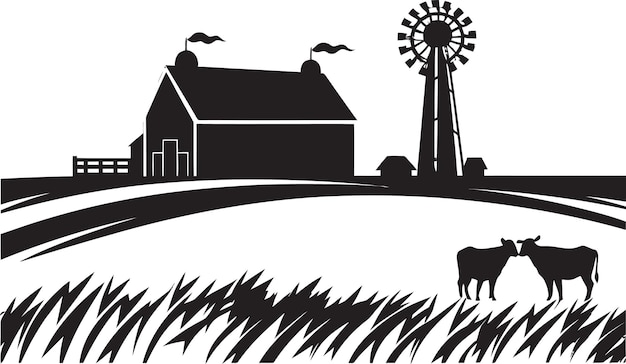 Vecteur logo vectoriel noir de retraite rustique pour la vie à la ferme icône de ferme agricole de confort à la campagne