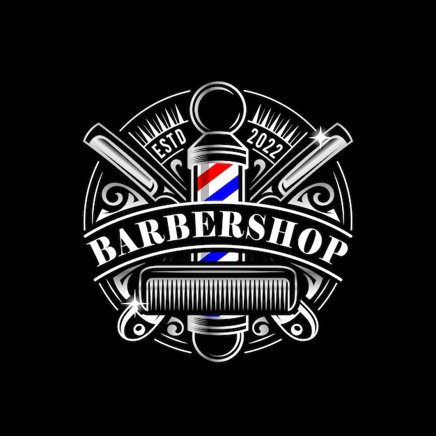Logo vectoriel de salon de coiffure vintage et modèle d'étiquette