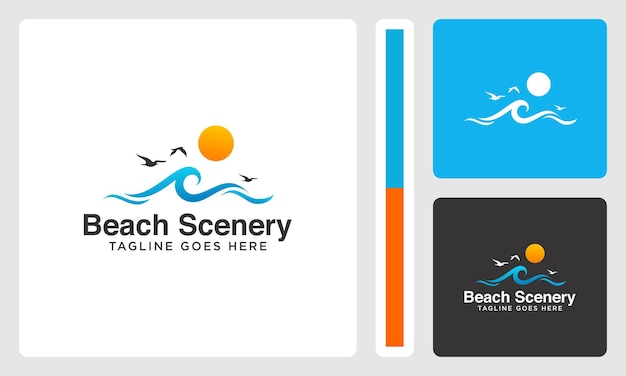 logo vectoriel soleil et vagues d'oiseaux