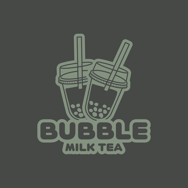 Logo vectoriel de thé au lait à bulles Caricature de thé au lait à bulles Logo vectoriel de thé au lait à bulles avec fond vert