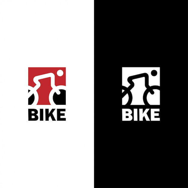 Logo De Vélo Avec Dessin Au Trait De Cycliste Et Vélo De Forme Carrée