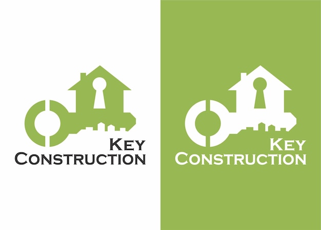 Vecteur un logo vert et blanc pour la maison et les mots construction clé