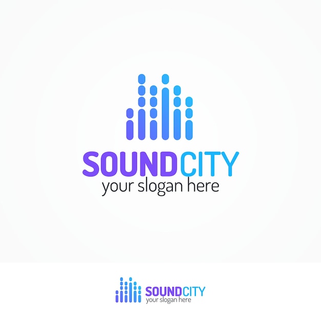 Logo de la ville du son en style de couleur moderne isolé sur fond blanc pour une boutique de musique, une société de son, un magasin de systèmes audio, un marché d'équipement, un DJ, etc. Illustration vectorielle