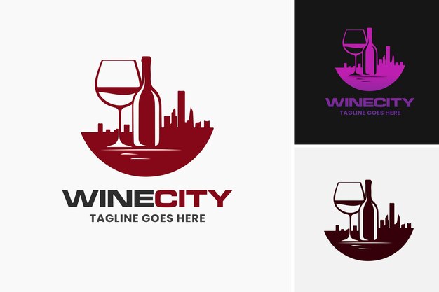 Vecteur un logo de ville viticole comportant un verre et une bouteille idéal pour les entreprises ou les événements