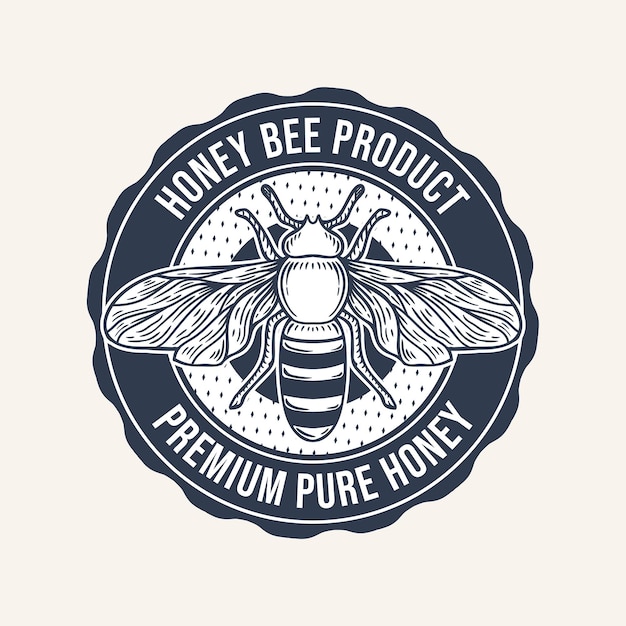 Vecteur logo vintage dessiné à la main d'abeille à miel