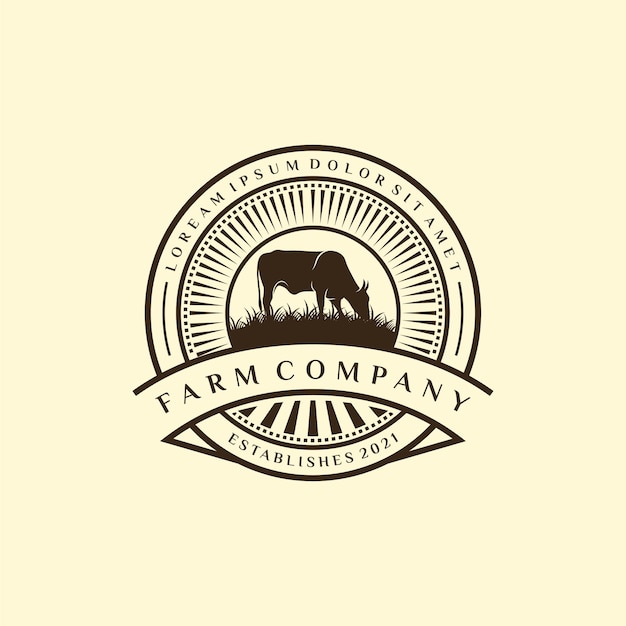 Vecteur logo vintage de ferme de bétail