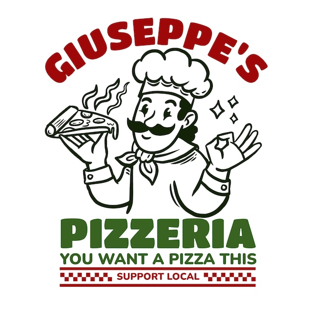 Logo vintage pizzeria dessiné à la main