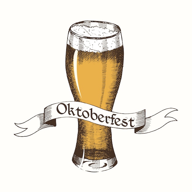 Vecteur logo vintage pour l'oktoberfest avec ruban et bière.