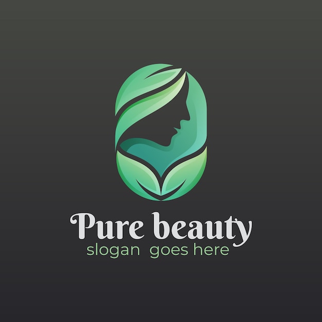 Logo De Visage Et Feuille De Femme, Beauté Pure Verte, Création De Logo De Salon De Beauté Nature