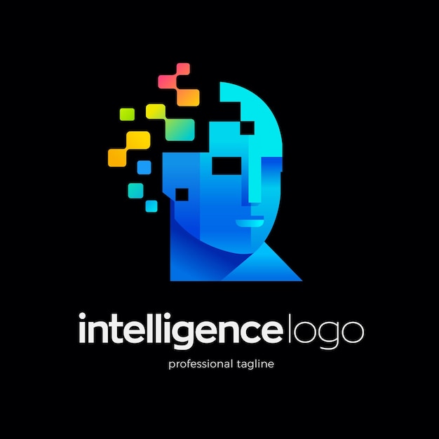 Logo de visage humain avec des pixels technologiques