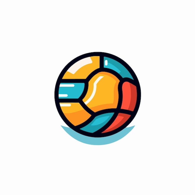 Vecteur un logo de volley-ball coloré avec une balle bleue et jaune sur fond blanc.