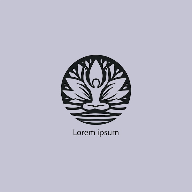 Un logo de yoga avec un lotus et une personne faisant un fond blanc