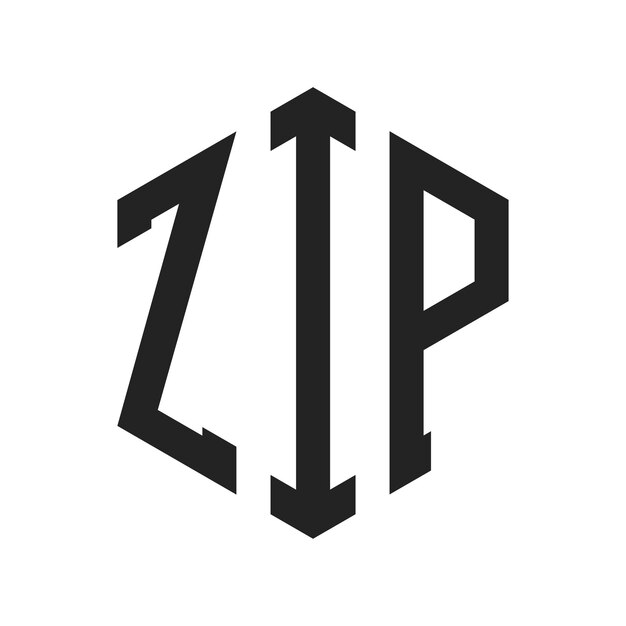 Le logo ZIP est une lettre initiale, un monogramme ZIP et une forme hexagonale.