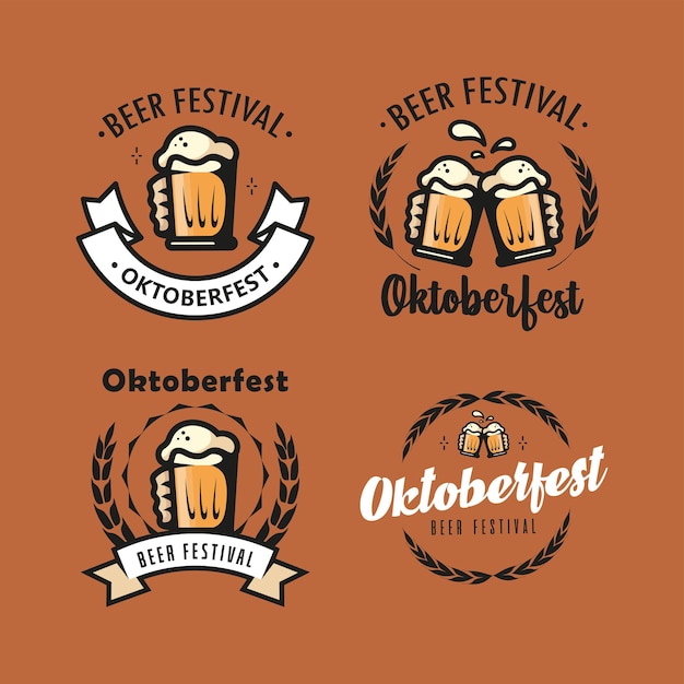 LOGOS ET BADGES DE DESSIN À LA MAIN VINTAGE OKTOBERFEST. ENSEMBLE DE VECTEURS PREMIUM