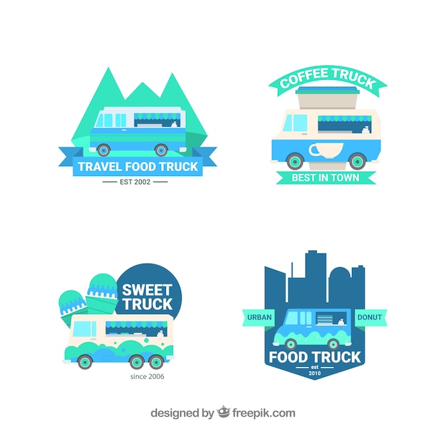 Logos De Camions Gastronomiques Amusants Avec Design Plat