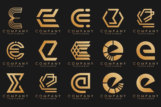 Logos De Collection Luxe Doré Avec Lettres E Logos Abstraits Géométriques