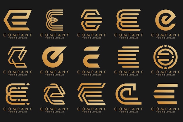 Logos de collection luxe doré avec lettres E Logos abstraits géométriques