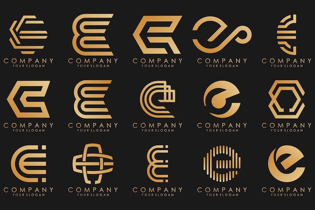 Vecteur logos de collection luxe doré avec lettres e logos abstraits géométriques